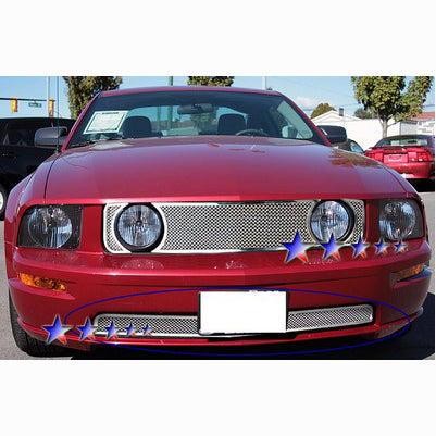2005-09 Ford Mustang Gt V8 Lower Bumper Grille, Stainless Steel Mesh, Chrome