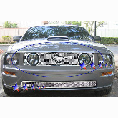 2005-09 Ford Mustang Gt V8 With Logo Show Main Upper Grille, Stainless Steel Mesh, Chrome With Logo Show