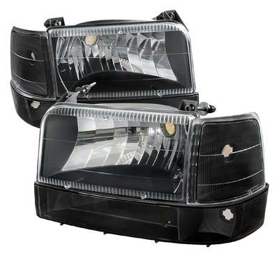 1992-96 F150 Euro Headlight Black Housing With Bumper And Corner Lights