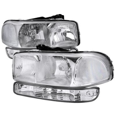 1999-06 GMC Sierra Headlight And Bumper Light Combo - Chrome Housing With Clear Lens