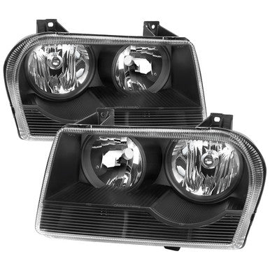 2005-07 Chrysler 300 Headlights Matte Black Housing Clear Lens - Use Stock Bulbs