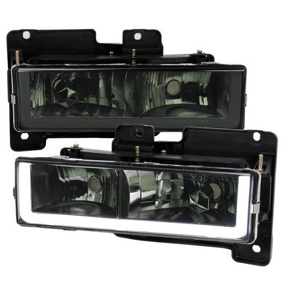 1988-98 CK Truck Headlights With Led Bar Chrome Housing And Smoked Lens