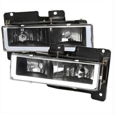 1988-98 Chevrolet C10 Headlights With Led Bar Clear Lens And Matte Black Housing