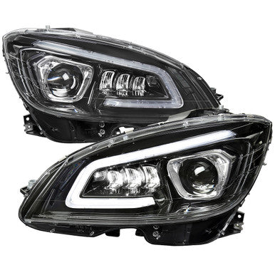 2008-11 MercedesBenz CClass W204 Full Led Projector Headlights Black Housing Clear Lens Switchback Led Light Bar Led Sequential Signal With Converter For Hid - Halogen And Xenon Models