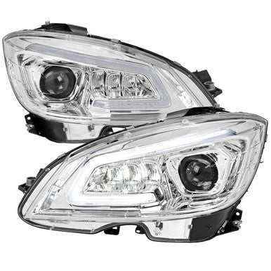 2008-11 MercedesBenz CClass W204 Full Led Projector Headlights Chrome Housing Clear Lens Switchback Led Light Bar Led Sequential Signal With Converter For Hid - Halogen And Xenon Models