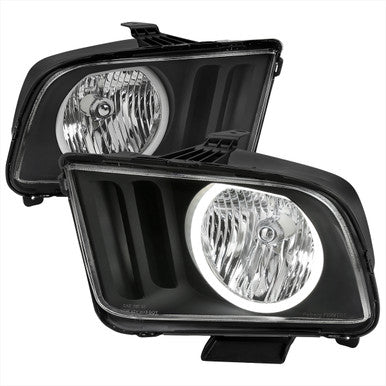2005-09 Ford Mustang Headlights With Led Halo Black Housing And Clear Lens- Use H13 Stock Bulbs