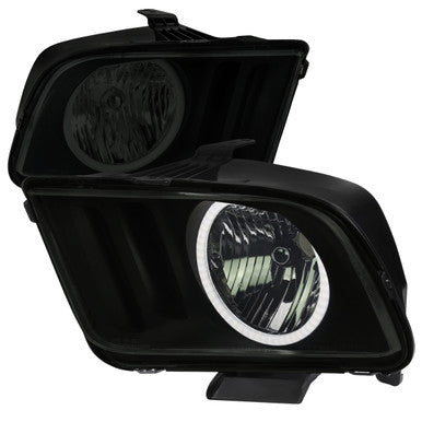 2005-09 Ford Mustang Headlights With Led Halo Black Housing And Smoked Lens- Use H13 Stock Bulbs