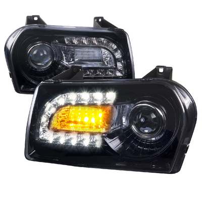 2005-10 Chrysler 300 Projector Headlights Glossy Black Housing Smoke Lens