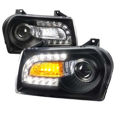 2005-10 Chrysler 300 LED Black Projector Headlights