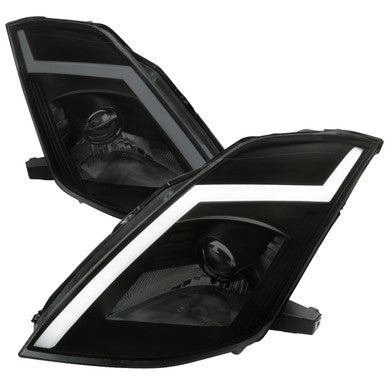 2003-05 Nissan 350Z Projector Headlights Matte Black Housing Smoked Lens - Fit Oe Hid Models Only - Switchback Led Light Bar Led Sequential Signal Breathing Light Effect D2R Low (Not Included)