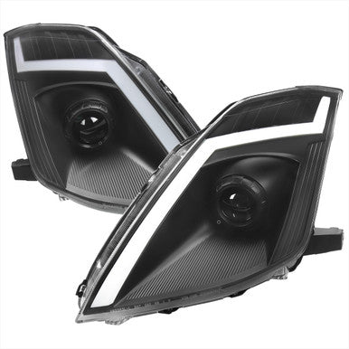 2006-09 Nissan 350Z Projector Headlights Matte Black Housing Clear Lens - Fit Oe Hid Models Only - Switchback Led Light Bar Led Sequential Signal Breathing Light Effect D2S High/Low (Not Included)