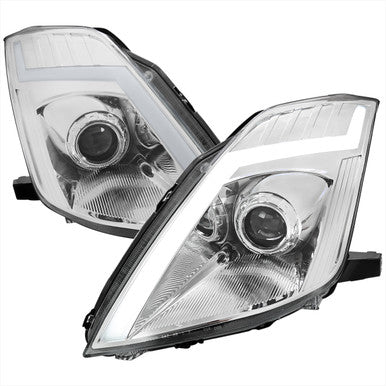 2006-09 Nissan 350Z Projector Headlights Chrome Housing Clear Lens - Fit Oe Hid Models Only - Switchback Led Light Bar Led Sequential Signal Breathing Light Effect D2S High/Low (Not Included)
