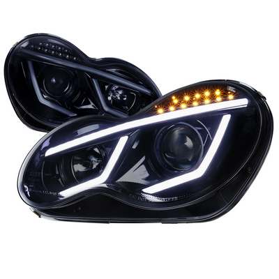 2001-07 MercedesBenz CClass W203 Projector Headlights -Glossy Black Smoked For Factory Halogen Model