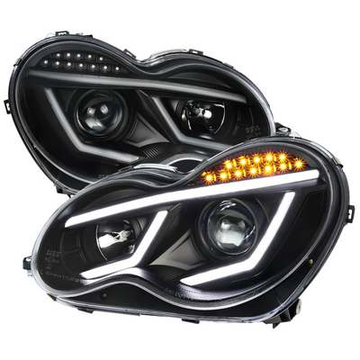 2001-07 Mercedes C-Class Projector Headlights -Black For Factory Halogen Model