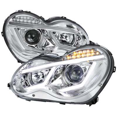 2001-07 Mercedes C-Class Projector Headlights, Chrome For Factory Halogen Model