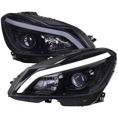 2012-14 MercedesBenz CClass W204 2 Door Coupe 4 Door Sedan Halogen Projector Headlights With Sequential Switchback Turn Signal Matte Black Housing Smoked Lens