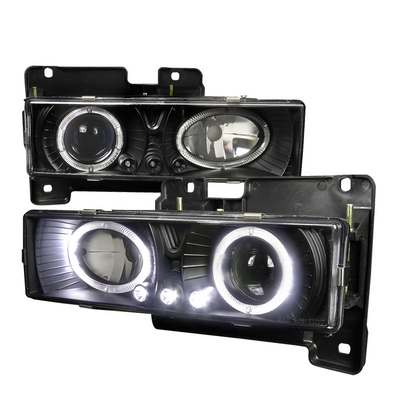 1988-98 Chev/GMC C/K Truck Dual Halo LED Projector Headlights, Black