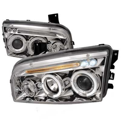 2005-10 Dodge Charger Dual Halo LED Projector Headlights, Chrome