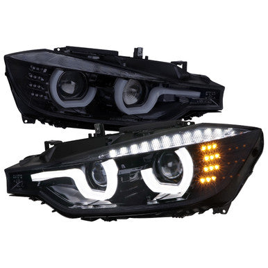 2012-15 BMW 3series F30 Sedan Xenon Projector Headlights Full Glossy Black Housing And Smoked Lens - Not Compatible On Halogen Models