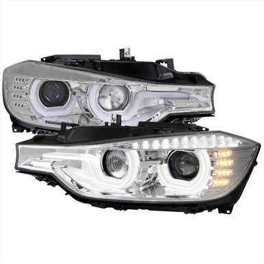 2012-15 BMW 3series F30 Sedan Xenon Projector Headlights Chrome Housing And Clear Lens - Not Compatible On Halogen Models