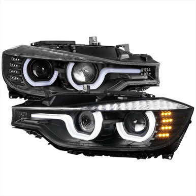 2012-15 BMW 3series F30 Sedan Xenon Projector Headlights Full Matte Black Housing And Smoked Lens - Not Compatible On Halogen Models