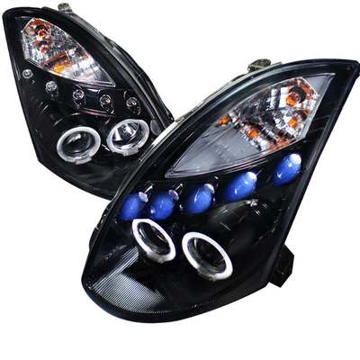 2003-07 Infiniti G35 2dr Projector Headlight Gloss Black Housing Smoke Lens Compatible With Factory Hid