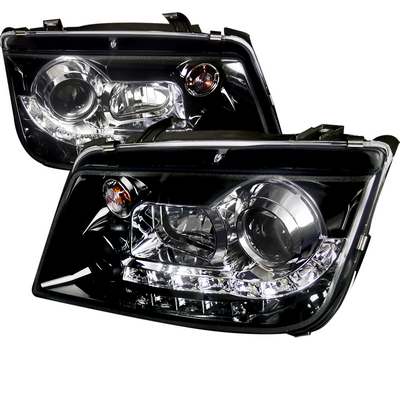 1999-04 VW Jetta R8 Style Smoked Lens Gloss Black Housing Projector Headlights