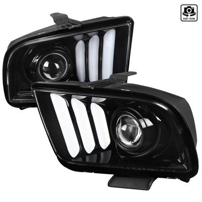 2005-09 Ford Mustang Projector Headlights - Glossy Black With Clear Lens