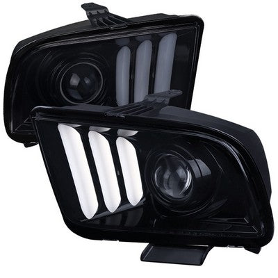 2005-09 Ford Mustang Light Bar Projector Headlights- Glossy Black Housing Light Smoke Lens
