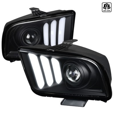 2005-09 Ford Mustang Light Bar Projector Headlights- Black Housing Clear Lens