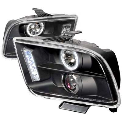 2005-09 Ford Mustang Single Halo LED Projector Headlights Lights, Black