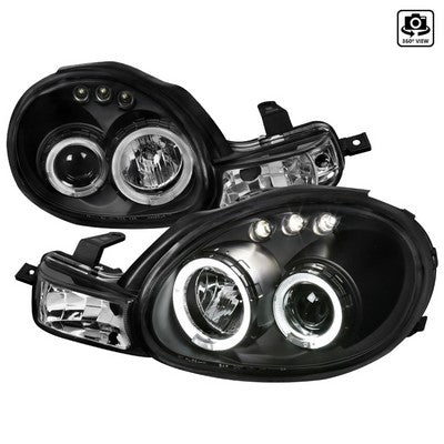 2000-02 Dodge Neon LED Halo Projector Headlights & Parking Lights, Black/Blue