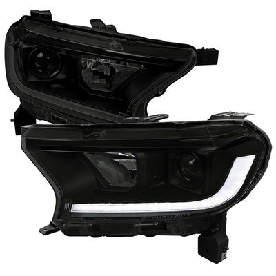 2019-23 Ranger Projector Headlights With Sequnetial Turn Signal Led Bar Matte Black Housing And Smoked Lens