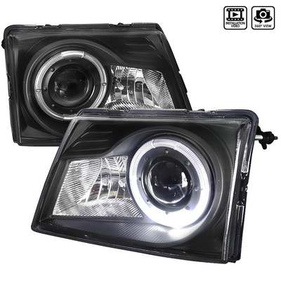 1998-00 Ford Ranger Projector Single Halo Projector Headlights, Black