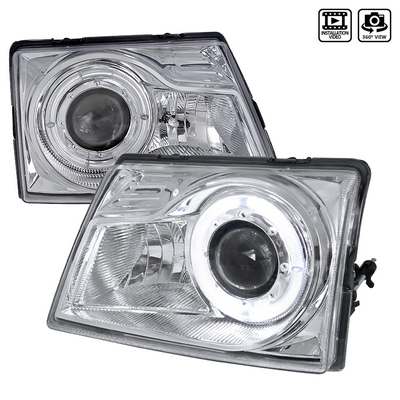 1998-00 Ford Ranger Projector Single Halo Projector Headlights, Chrome