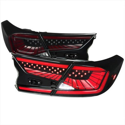 2018-21 Honda Accord Sedan Led Tail Lights With Red Led Bar/Sequential Signal/Breathing Light Effect Matte Black Housing And Smoked Lens