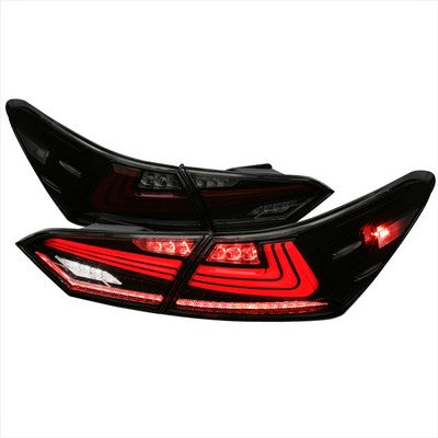 2018-21 Toyota Camry Led Tail Lights With Glossy Black Housing And Smoked Lens - Red Light Bar/Sequential Signal/Breathing Light Effect