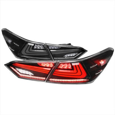 2018-21 Toyota Camry Led Tail Lights With Matte Black Housing And Clear Lens - White Light Bar/Sequential Signal/Breathing Light Effect
