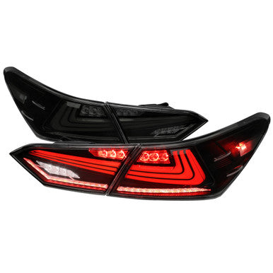 2018-21 Toyota Camry Led Tail Lights With Matte Black Housing And Smoked Lens - White Light Bar/Sequential Signal/Breathing Light Effect