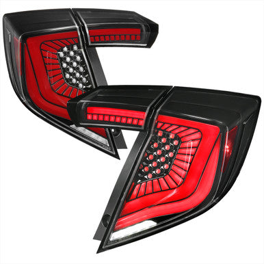 2017-21 Honda Civic Hatchback Led Tail Lights Red Light Bar Black Housing Clear Lens With Sequential Signal Breathing Light Effect
