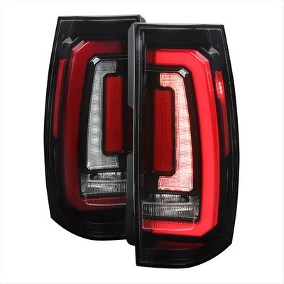 2007-14 Chevrolet Tahoe Suburban GMC Yukon And Yukon Denali Led Taillight Glossy Black Housing And Clear Lens - Red Light Bar Sequential Turn Signal Breathing Light Effect