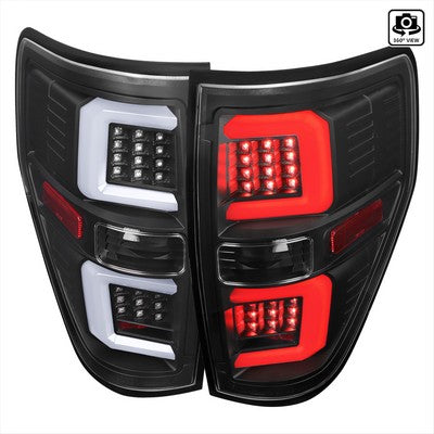 2009-14 F150 Tail Lights With White Led Bar Matte Black Housing And Clear Lens