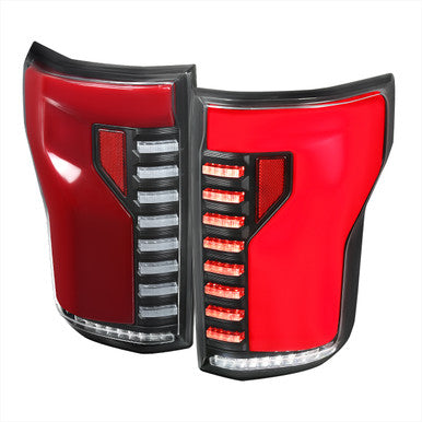 2015-17 Ford F150 Full Led Tail Light With Matte Black Housing Clear Lens Red Led Bar - Sequential Turn Signal Breathing Light Effect
