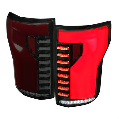 2015-17 Ford F150 Full Led Tail Light With Matte Black Housing Smoked Lens Red Led Bar - Sequential Turn Signal Breathing Light Effect