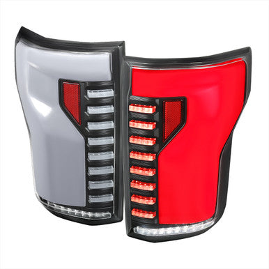 2018-20 Ford F150 Full Led Tail Light With Matte Black Housing Clear Lens White Led Bar - Sequential Turn Signal Breathing Light Effect