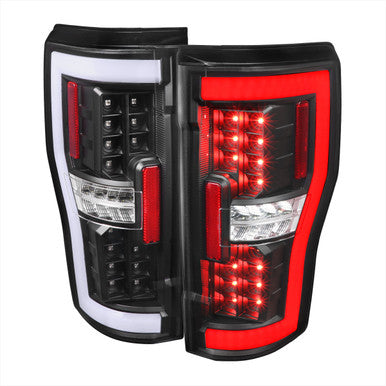 2017-19 Ford Superduty F350 Full Led Tail Light Matte Black Housing And Clear Lens With White Led Bar - Factory Halogen Bulb Models Only
