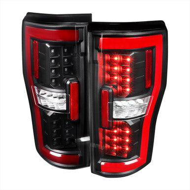 2017-19 Ford Superduty F350 Full Led Tail Light Matte Black Housing And Clear Lens With Red Led Bar - Factory Halogen Bulb Models Only