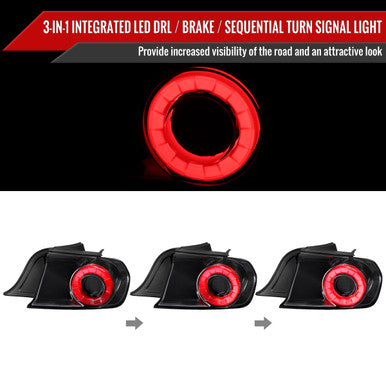 2015-22 Ford Mustang Red Led Sequential Tail Light Full Glossy Black Housing Clear Lens - Us Spec Vehicles Only - Mustang Coupe And Convertible