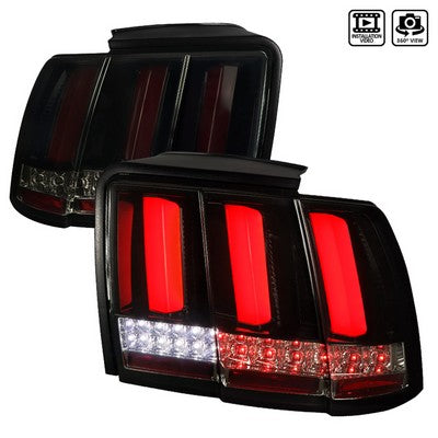 1999-04 Ford Mustang Facelift Sequential Led Tail Lights- Glossy Black With Red Light Bar