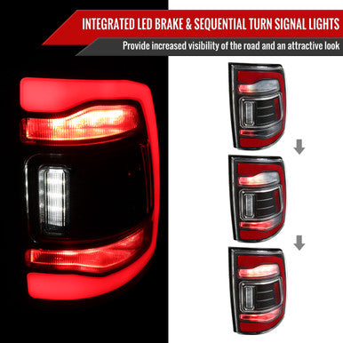 2013-18 Dodge Ram 1500 2500 3500 Led Tail Lights Black Housing Clear Lens Red Led With Sequential Turn Signal